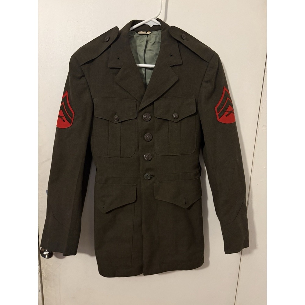 Vintage USMC Marine Corps Service Green Alpha Uniform Coat & Pants Set Size 34R